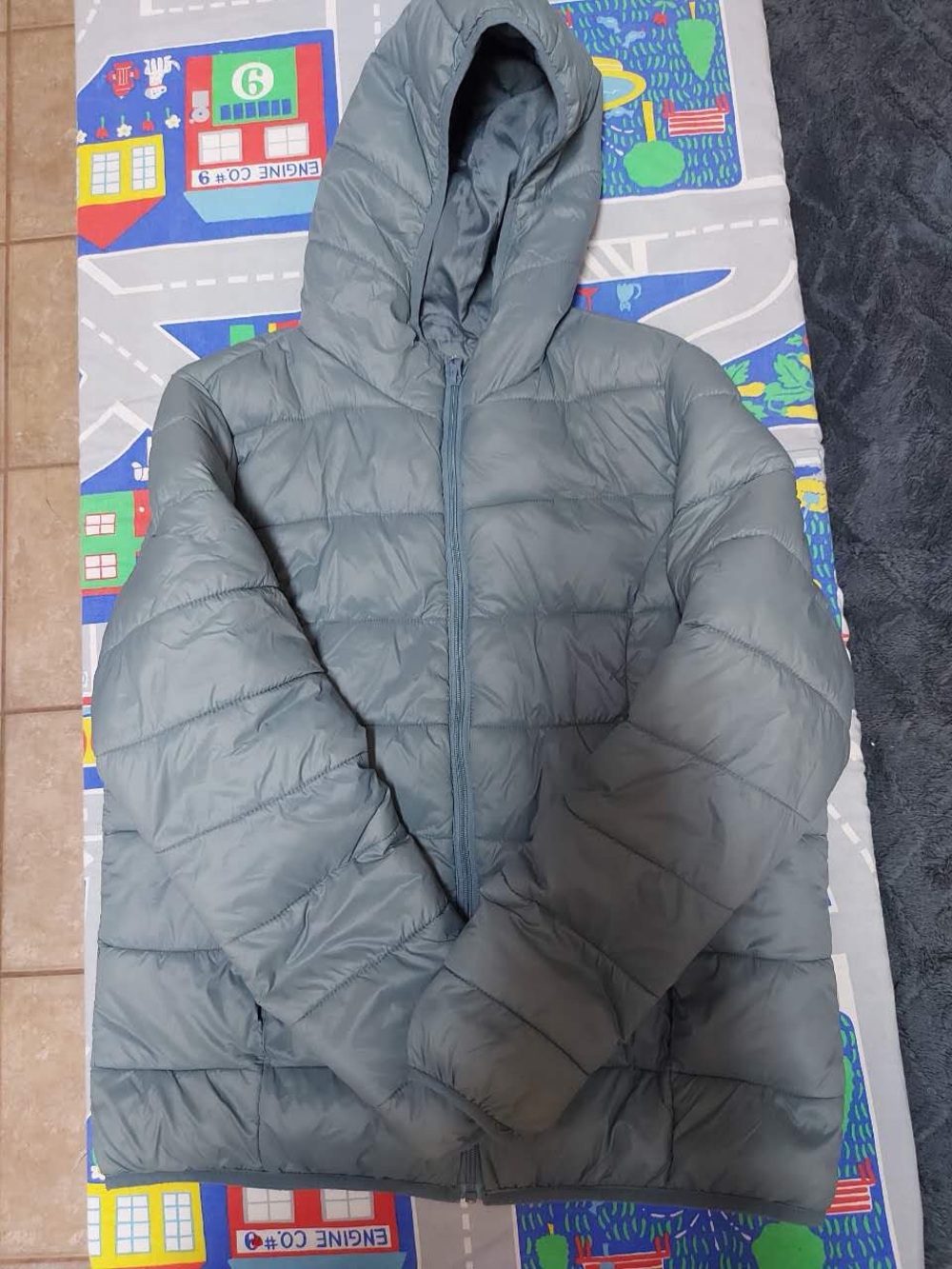 Blue-grey puffer jacket
